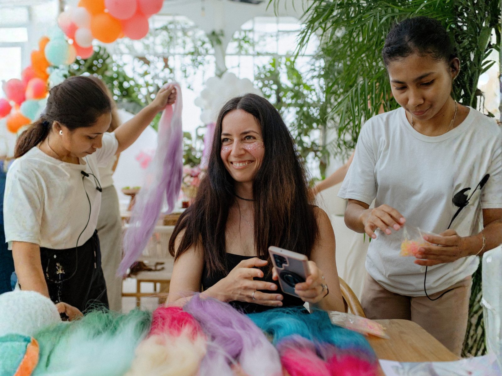 Adults and children making something together
